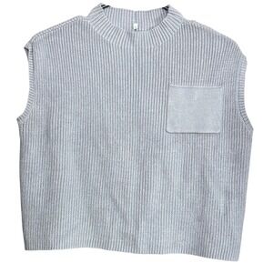 Ribbed Mock Neck Sweater Vest Sleeveless Grey S Lagenlook Layering Chic Academia